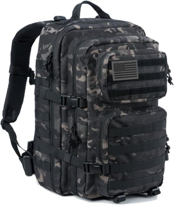 40L MOLLE Tactical Assault Pack, Water-Resistant, Camo Black