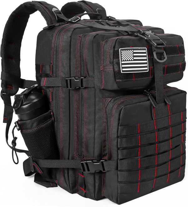 45L MOLLE Tactical Backpack with Laptop Compartment – Black with Red Line