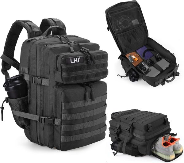 45L Tactical Backpack with Shoe and 17" Laptop Compartment – Black