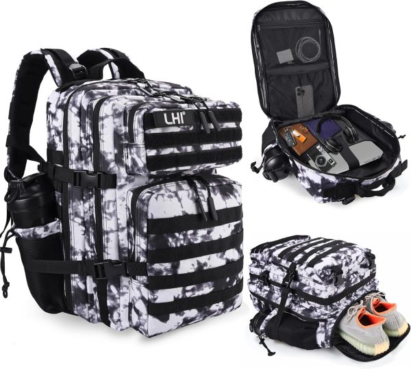45L Tactical Backpack with Shoe and 17" Laptop Compartment – Black and White