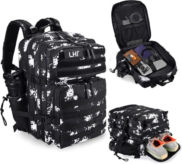 45L Tactical Backpack with Shoe and 17" Laptop Compartment – Black Lightning