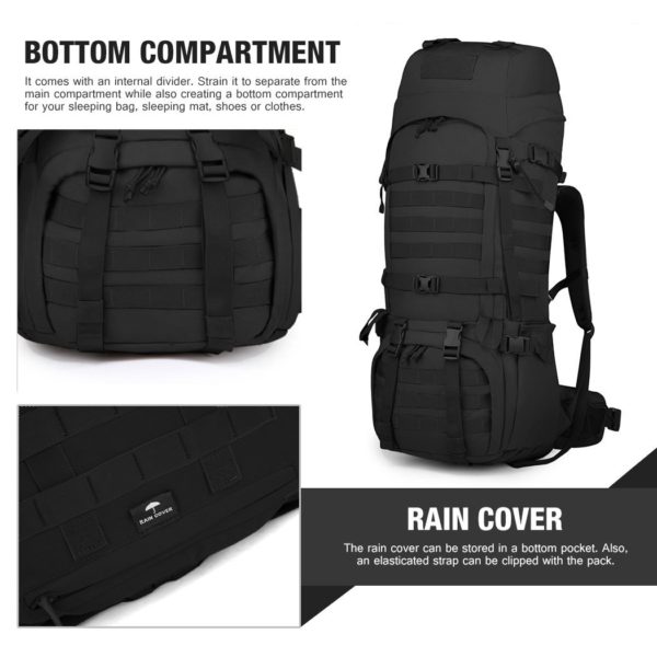 65L Military & Navy Backpack with Frame & Wet Weather Gear