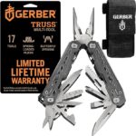 Gerber Gear Truss 17-in-1 Multi-Tool: Needle Nose Pliers, Pocket Knife, Screwdriver, and More in Gray Sheath