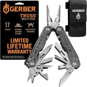 Gerber Gear Truss 17-in-1 Multi-Tool: Needle Nose Pliers, Pocket Knife, Screwdriver, and More in Gray Sheath