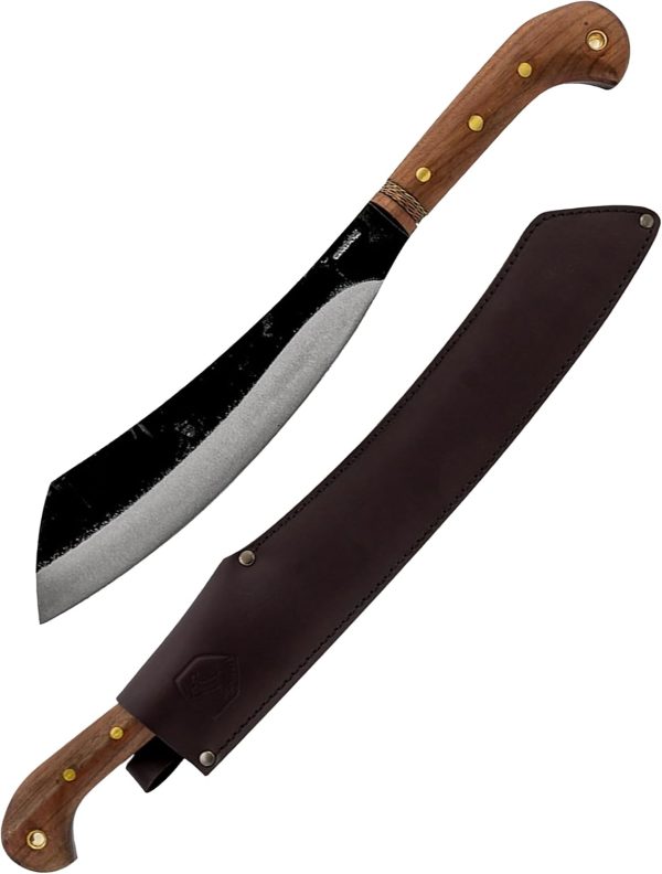 Mini Duku Machete – 10.5in 1075 Carbon Steel, Walnut Handle, Leather Sheath