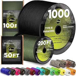 TECEUM Paracord Type III 550 Black –100 ft – 4mm – Tactical Rope MIL-SPEC –...