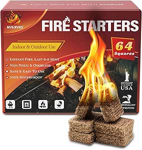 Nvkrvks Fire Starter Squares, Easy-Burning, Natural & Waterproof, 64 Mini Cubes
