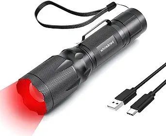 Red Flashlight Rechargeable, High/Low Red Light & White Light 3 Modes, for...