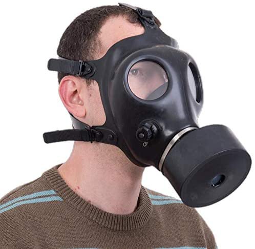 tactical gas mask being used