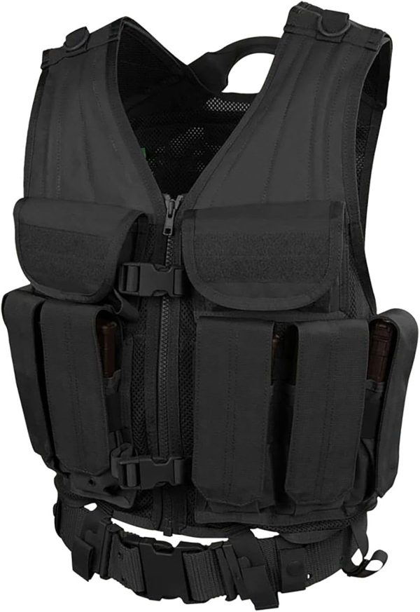 Tactical Vest with Mag Pouches, Mesh Back & MOLLE – Black