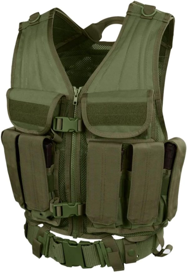 Tactical Vest with Mag Pouches, Mesh Back & MOLLE – Olive
